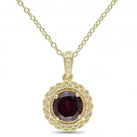 Julianna B Yellow Plated Sterling Silver Garnet & Diamond Halo Pendant