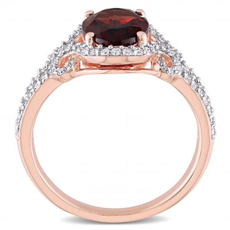 Julianna B 10K Rose Gold Garnet and 0.33CTW Diamond Oval Halo Ring