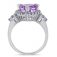 Julianna B 10K White Gold Diamond and Heart Shaped Amethyst and Tanzanite Ring