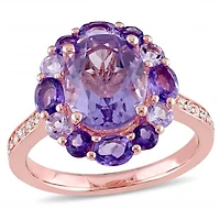 Julianna B Rose Plated Sterling Silver Amethyst Topaz & Rose De France Ring