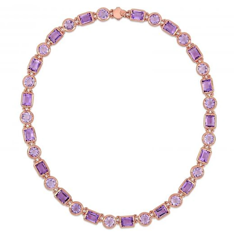 Julianna B Rose Plated Sterling Silver Rose De France and Amethyst Link Necklace
