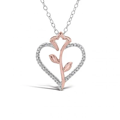 Sterling Silver Rose Gold Plated Diamond Heart Pendant