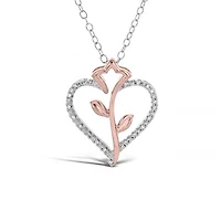 Sterling Silver Rose Gold Plated Diamond Heart Pendant