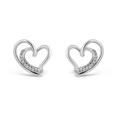 Sterling Silver Diamond Heart Studs