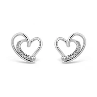 Sterling Silver Diamond Heart Studs