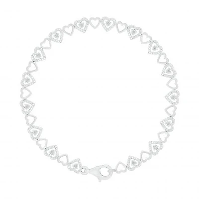 Sterling Silver Diamond Heart Bracelet