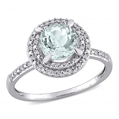 Julianna B 10K White Gold Aquamarine and 0.09CTW Diamond Halo Engagement Ring