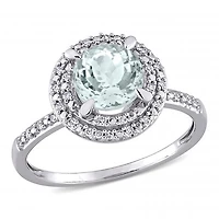 Julianna B 10K White Gold Aquamarine and 0.09CTW Diamond Halo Engagement Ring