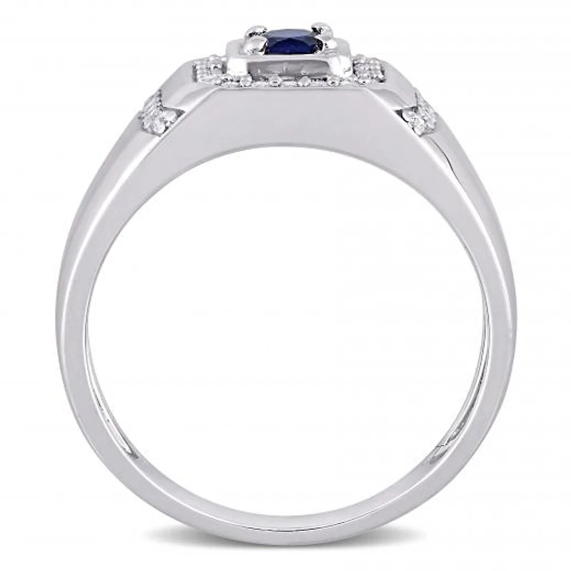 Julianna B Sterling Silver Blue Sapphire & White Men's Ring