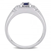 Julianna B Sterling Silver Blue Sapphire & White Men's Ring