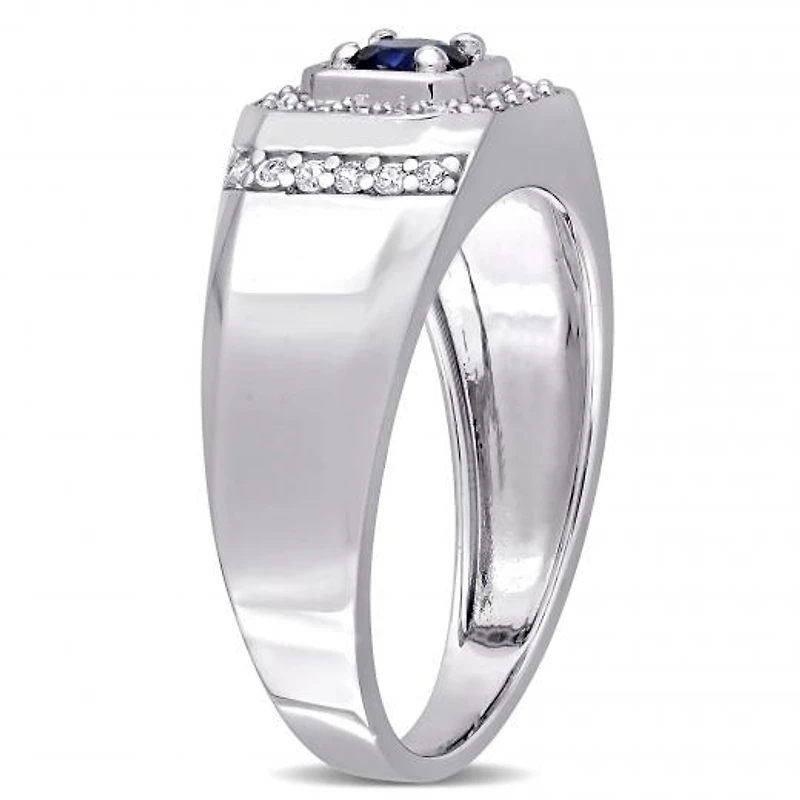 Julianna B Sterling Silver Blue Sapphire & White Men's Ring