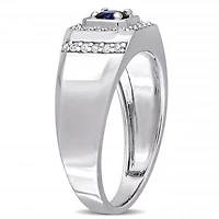 Julianna B Sterling Silver Blue Sapphire & White Men's Ring