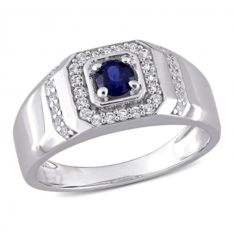 Julianna B Sterling Silver Blue Sapphire & White Men's Ring
