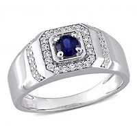 Julianna B Sterling Silver Blue Sapphire & White Men's Ring