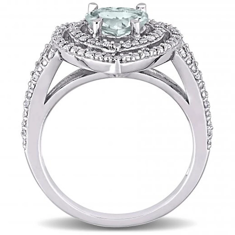 Julianna B 10K White Gold Aquamarine and Diamond Double Halo Heart Ring
