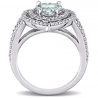 Julianna B 10K White Gold Aquamarine and Diamond Double Halo Heart Ring