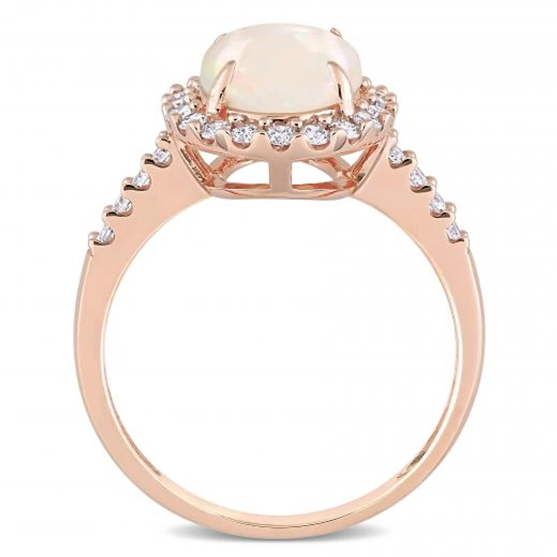 Julianna B 10K Pink Gold Opal and 0.42CTW Diamond Halo Ring