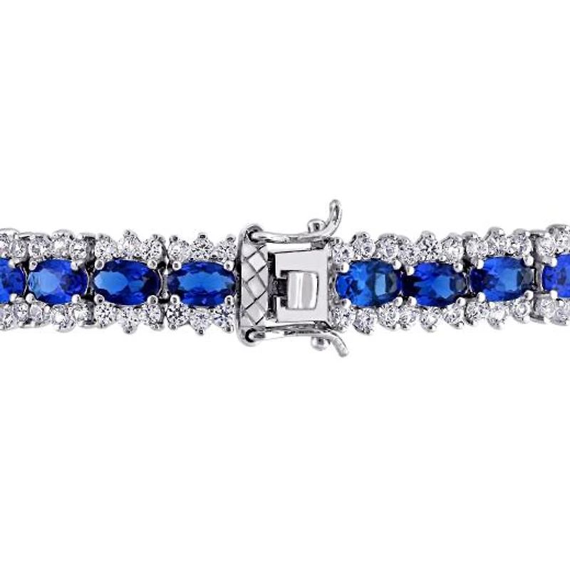Julianna B Sterling Silver Created Blue and White Sapphire Tennis Bracelet