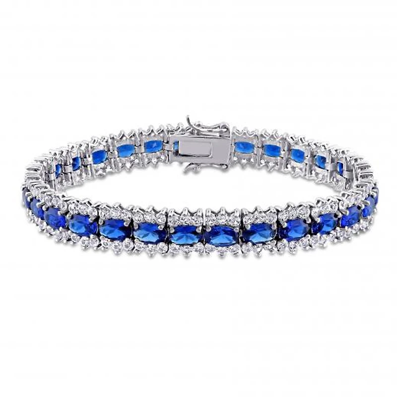 Julianna B Sterling Silver Created Blue and White Sapphire Tennis Bracelet
