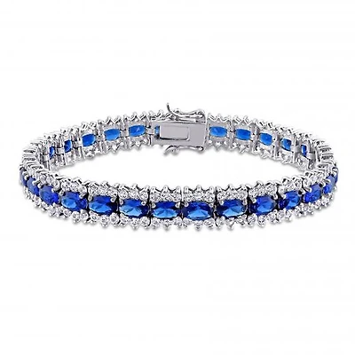 Julianna B Sterling Silver Created Blue and White Sapphire Tennis Bracelet