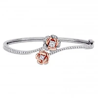 Julianna B Rose Plated Sterling Silver Created White Sapphire Rose Swirl Bangle