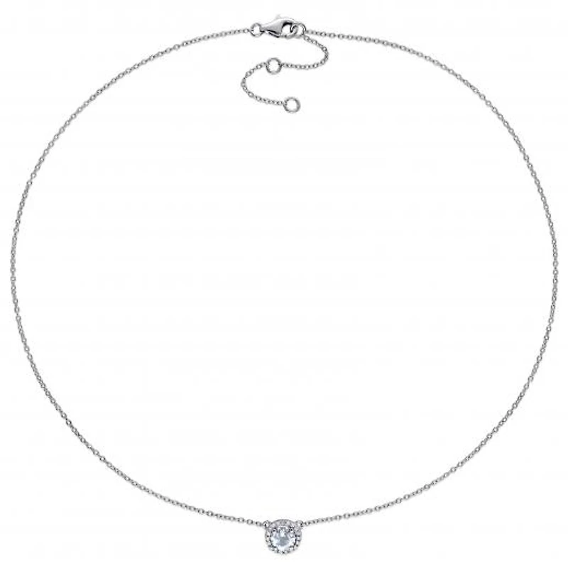 Julianna B Sterling Silver 0.10CTW Diamond and Aquamarine Halo Necklace