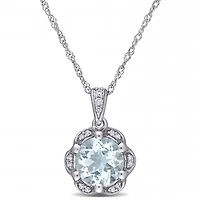 Julianna B 14K White Gold Aquamarine and Diamond Accent Flower Necklace