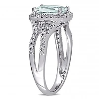 Julianna B 10K White Gold Aquamarine & 0.17CTW Diamond Ring
