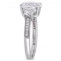 Julianna B 10K White Gold Created White Sapphire and 0.07CTW Diamond Ring
