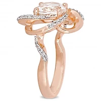 Julianna B Rose Plated Sterling Silver White Topaz Floral Interlaced Swirl Ring