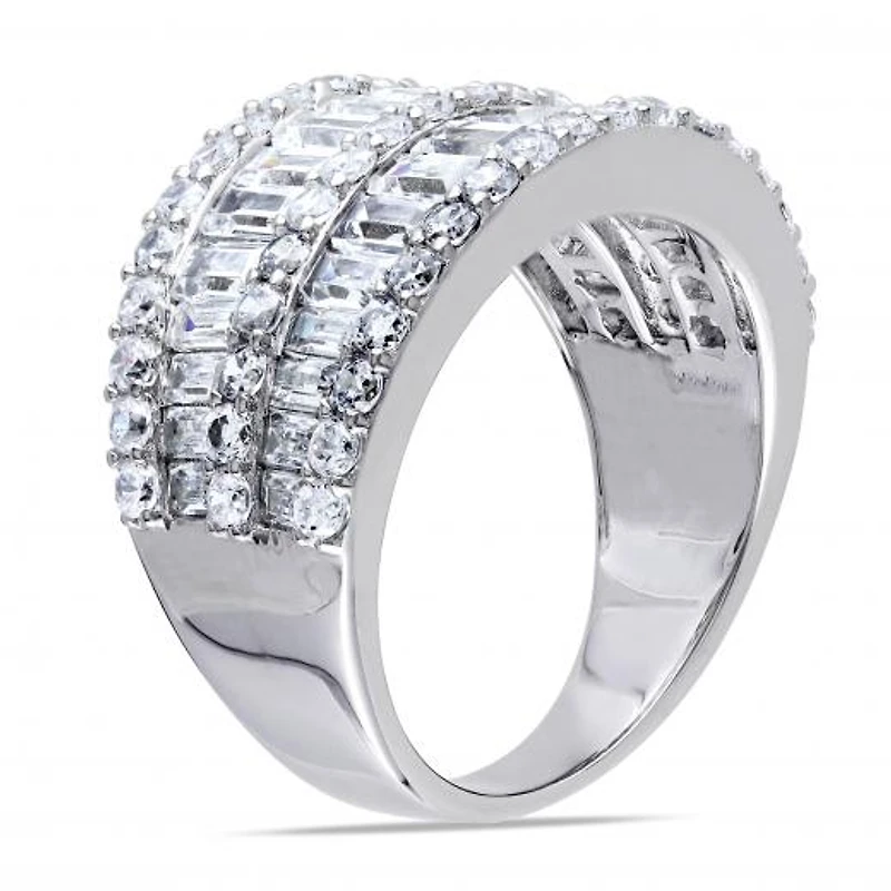 Julianna B Sterling Silver Double Row Baguette Cut Cubic Zirconia Ring