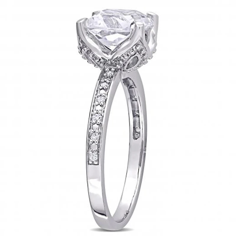 Julianna B 10K White Gold Created White Sapphire & 0.06CTW Diamond Bridal Ring