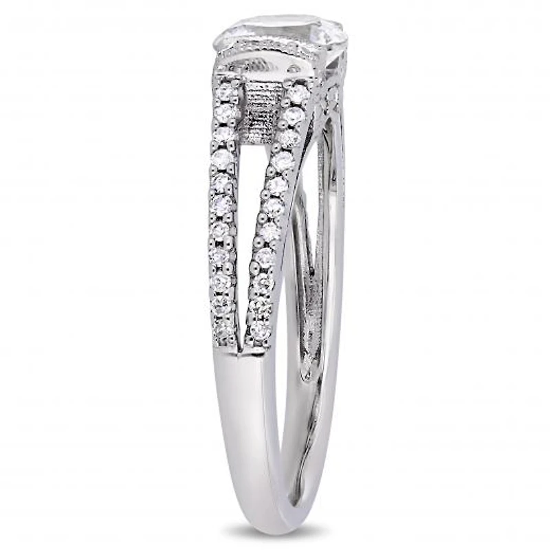 Julianna B 10K White Gold Created White Sapphire & Diamond Bridal Ring