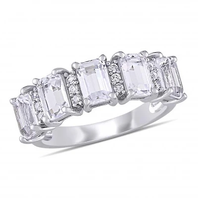 Julianna B 10K White Gold Created Sapphire & 0.10CTW Diamond Ring