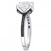 Julianna B 10K White Gold Created White Sapphire & Black 0.06CTW Diamond Ring