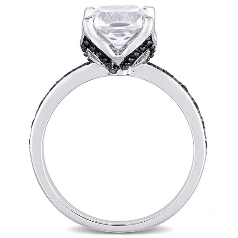 Julianna B 10K White Gold Created White Sapphire & Black 0.06CTW Diamond Ring