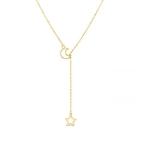 10K Yellow Gold Moon and Star Drop Necklace