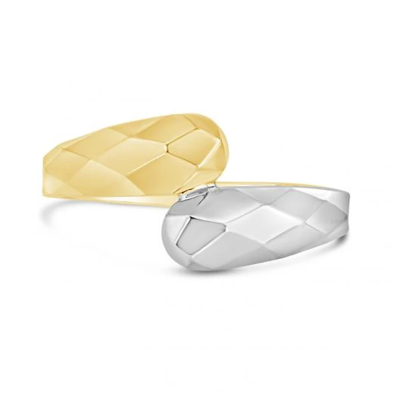 10K Yellow and White Gold Diamond Cut Chunky Twist Open Ring