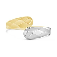 10K Yellow and White Gold Diamond Cut Chunky Twist Open Ring
