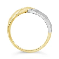 10K Yellow and White Gold Diamond Cut Chunky Twist Open Ring