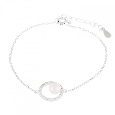 Sterling Silver 6-6.5mm Pearl Halo Bracelet