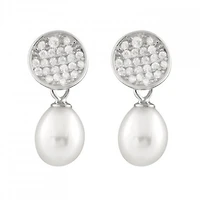 Sterling Silver 7.5-8mm White Freshwater Pearl Cubic Zirconia Earrings