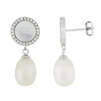 Sterling Silver 7.5-8mm Mother of Pearl Dangling Earrings