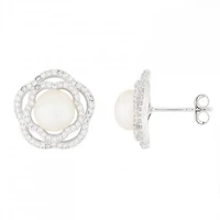Sterling Silver 7-7.5mm White Freshwater Pearl Fancy Stud Earrings