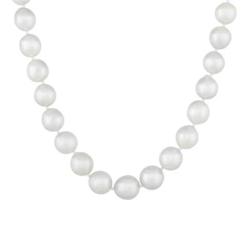 Sterling Silver 10-12mm White South Sea Pearl Necklace