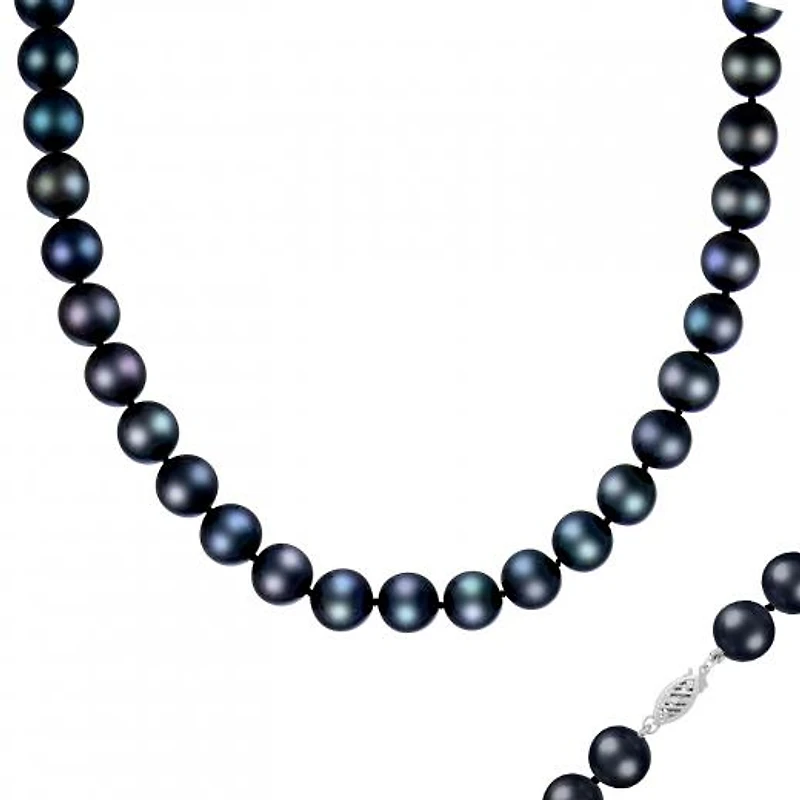 14K White Gold 10-11mm Black Freshwater Pearl Necklace