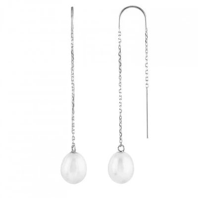 14K White Gold Barbell 6-9.5mm Pearl Earrings