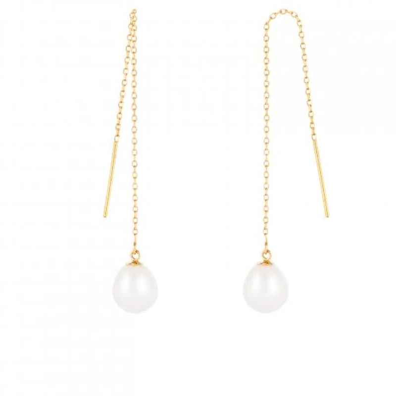 14K Yellow Gold 7.5-8mm Pearl Threader Earrings