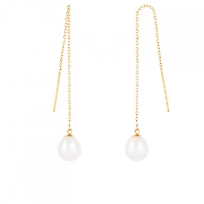 14K Yellow Gold 7.5-8mm Pearl Threader Earrings