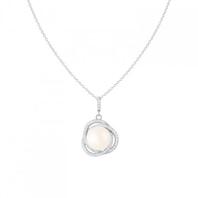 Sterling Silver 11-12mm Fancy Halo Pearl & Cubic Zirconia Pendant